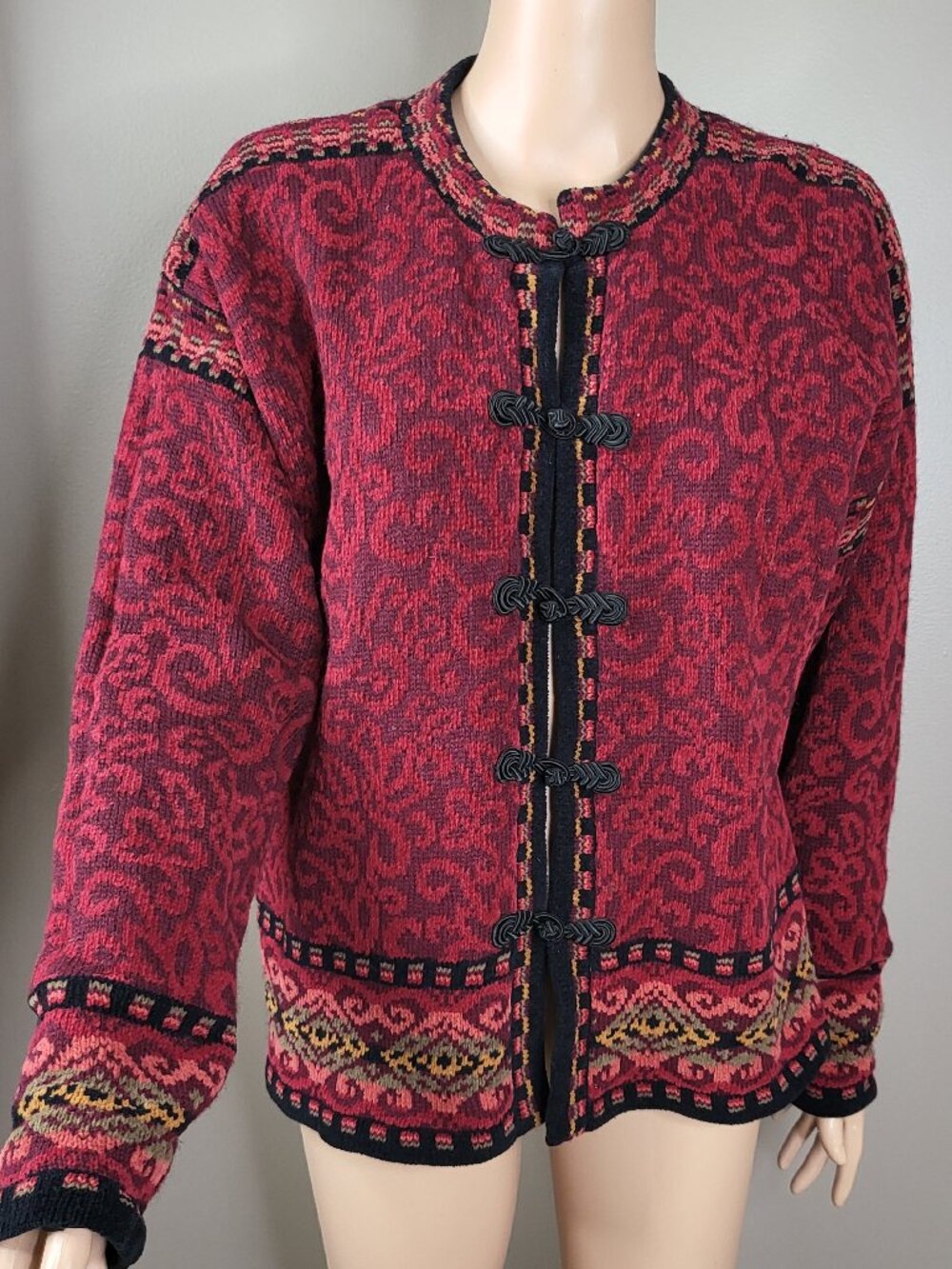 Icelandic Design Wool Blend Nordic Jacket Red Black XL